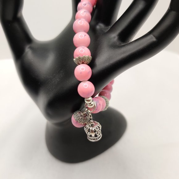 Pink Beaded Bracelet, Charm Bracelet, Fashion Jewelry - Picture 5 of 8